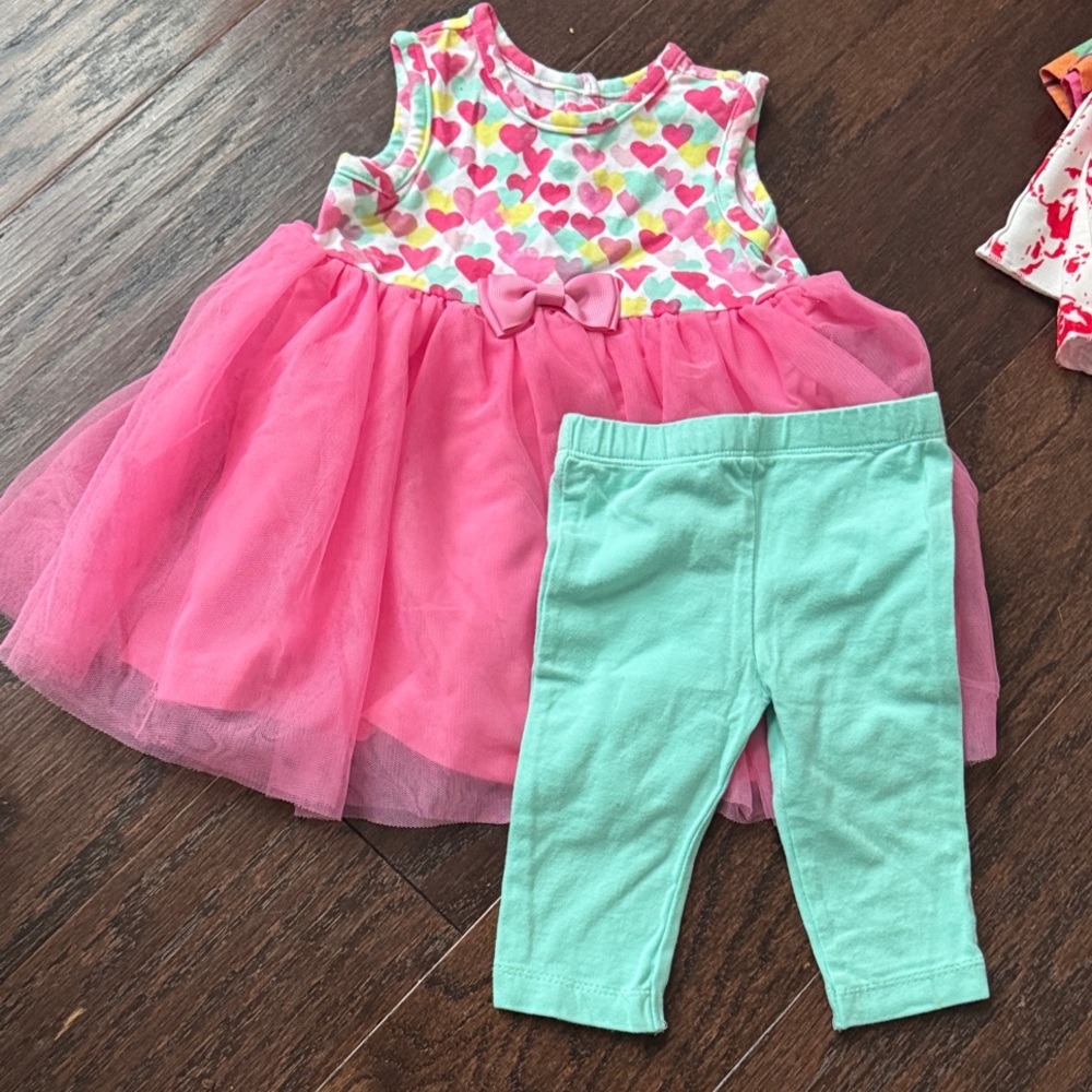 Little Me Pink Heart Print Dress with Mint and Yellow Hearts